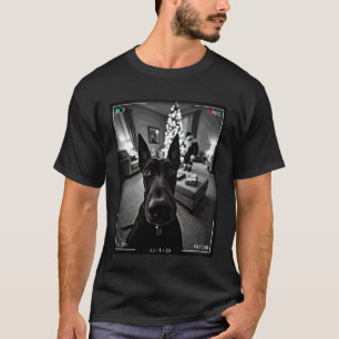 Camiseta Doberman Pinscher Pega Papai Noel Na Câmera Natal