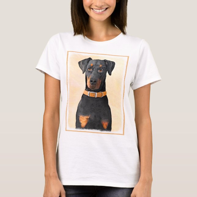 Camiseta Doberman Pinscher Pintura Original Descortada (Frente)
