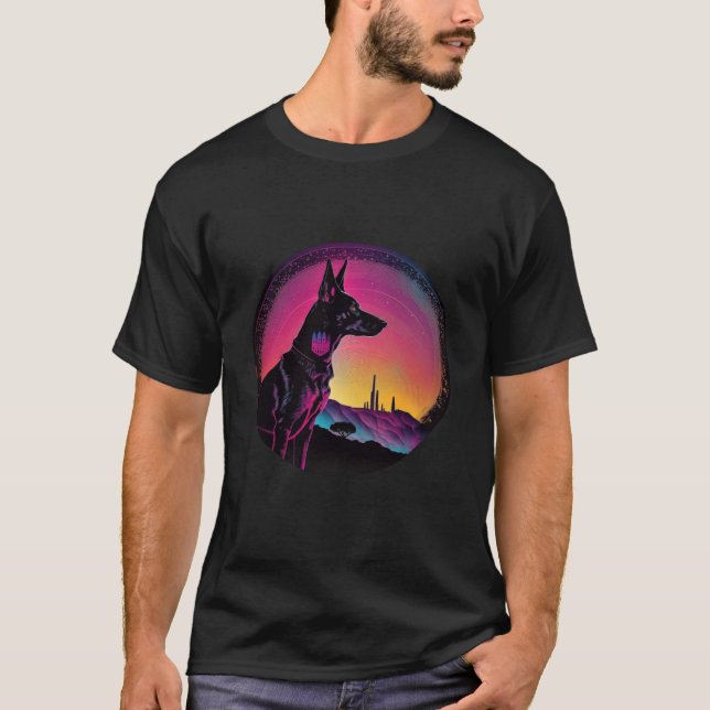 Camiseta Doberman Pinscher Synthwave 80s Retrowave Aestheti (Frente)
