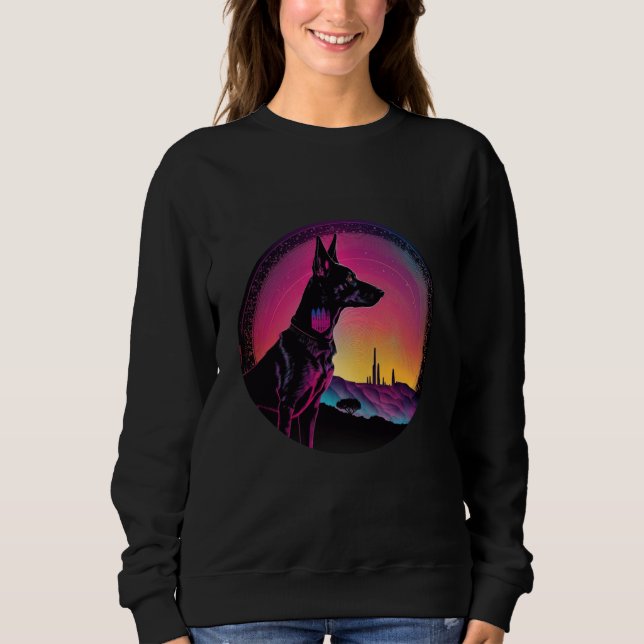 Camiseta Doberman Pinscher Synthwave 80s Retrowave Aestheti (Frente)