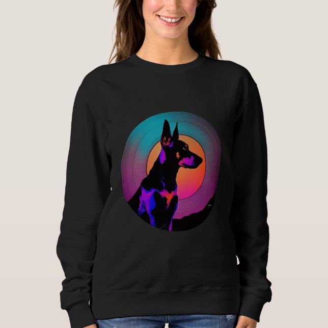 Camiseta Doberman Pinscher Synthwave 80s Retrowave Aestheti (Frente)