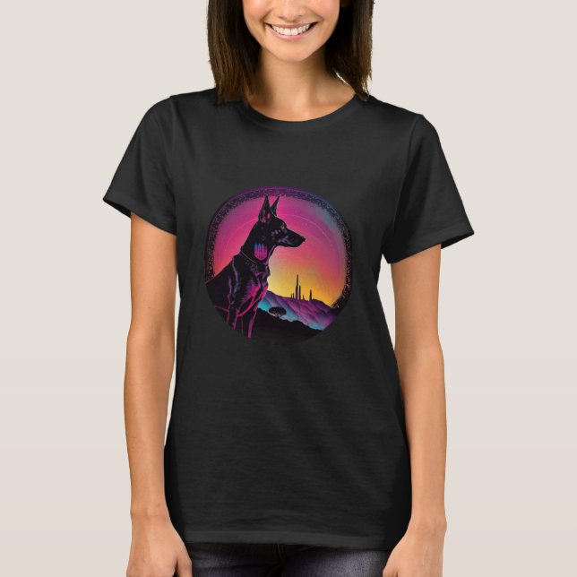 Camiseta Doberman Pinscher Synthwave 80s Retrowave Aestheti (Frente)