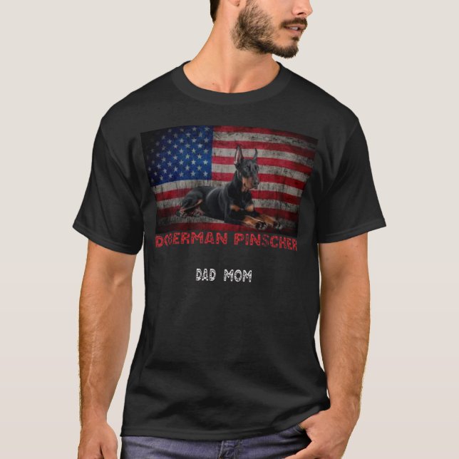 Camiseta Doberman Pinscher USA Pai Mãe (Frente)