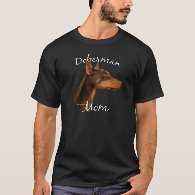 Camiseta Doberman Pinscher (vermelho) Mãe 2 (Frente)
