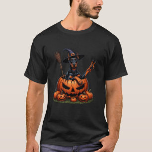 Camiseta Doberman Pinscher Witch Pumpkin Halloween Mens Wom