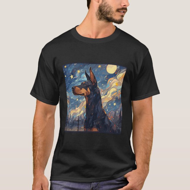 Camiseta Doberman Starry Night For Dog Mãe Pai (Frente)