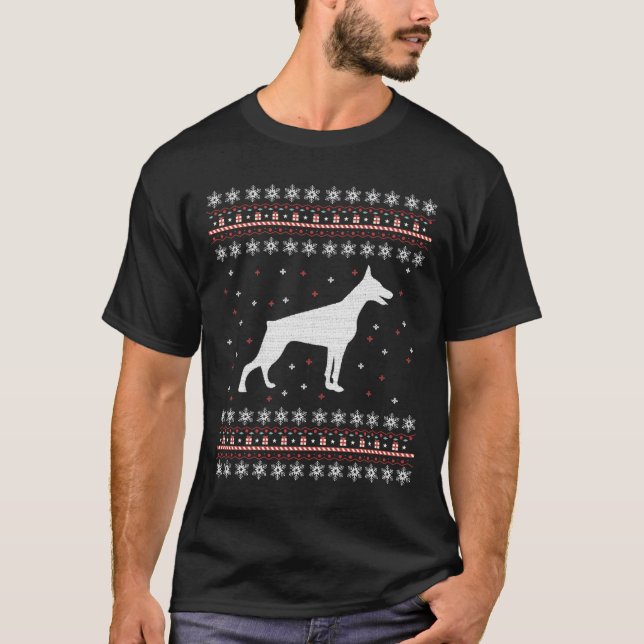 Camiseta Doberman Ugly Christmas Sweater Feio Swe (Frente)