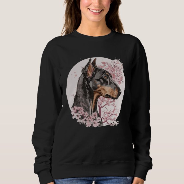 Camiseta Dobermann Cherry Blossom Dog Breed Japanese Waterc (Frente)