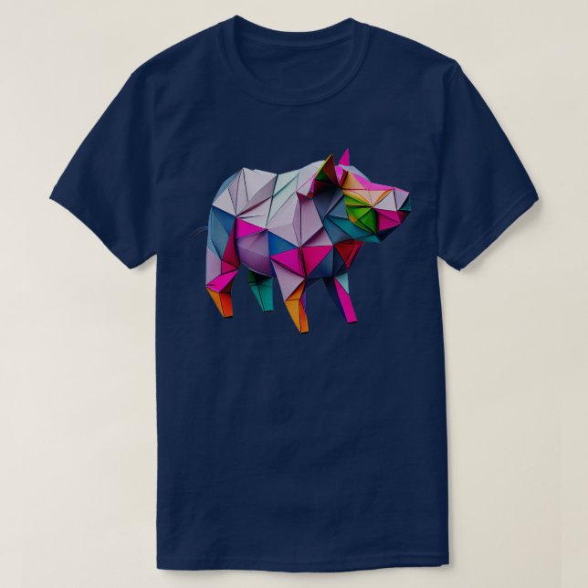 Camiseta Dobra De Origami Pig1 (Frente do Design)