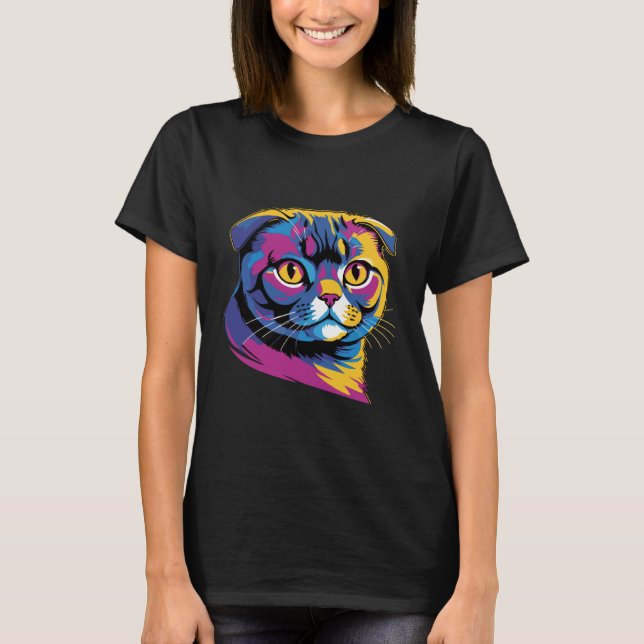 Camiseta Dobra e fabulosa — Desenho Colorido de Gato Dourad (Frente)