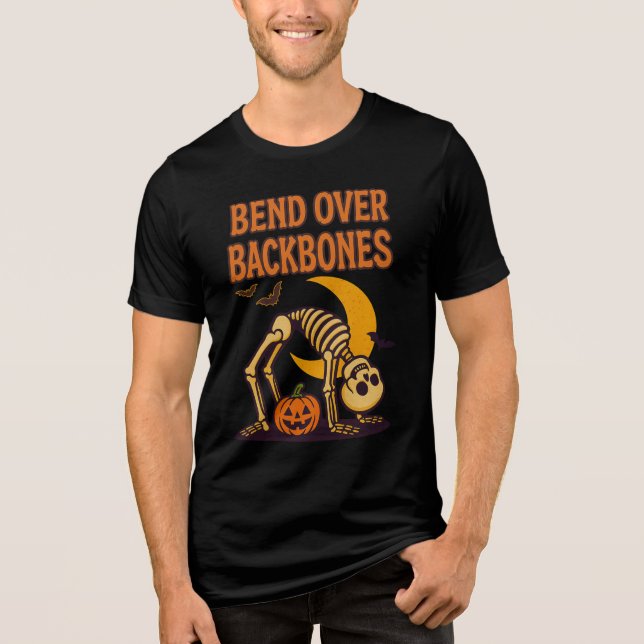 Camiseta Dobre Sobre Os Backbones Funny Skeleton Yoga Hallo (Frente)