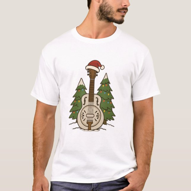 Camiseta Dobro de Natal - Design de Férias do Violão Festiv (Frente)