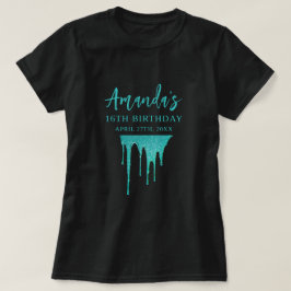 Camiseta Doce 16 Aniversário com Glitter Teal Moderno