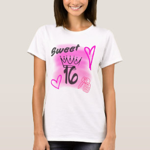Camiseta Doce 16 Anos Rosa Aerografado Estético Coroado