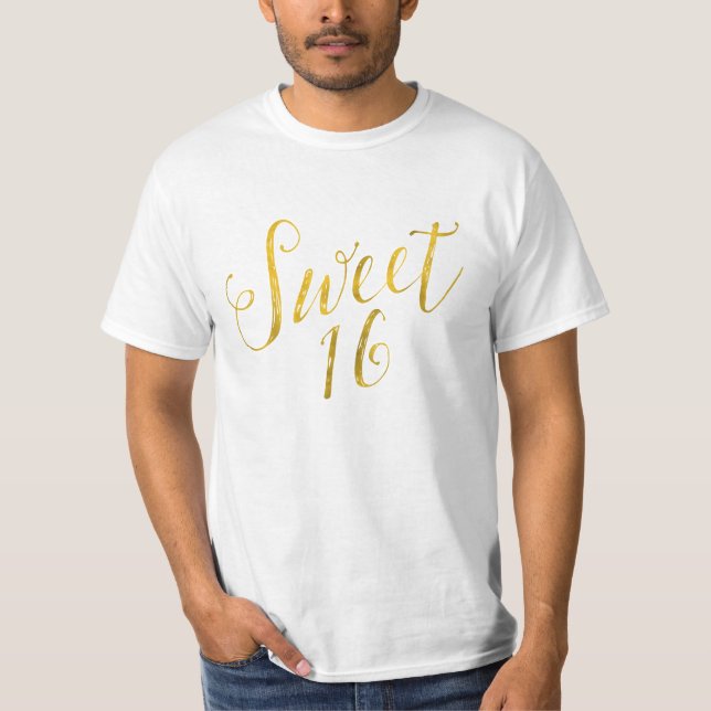 Camiseta Doce 16 Cotações Faux Gold Foil Sparkly Modelo (Frente)
