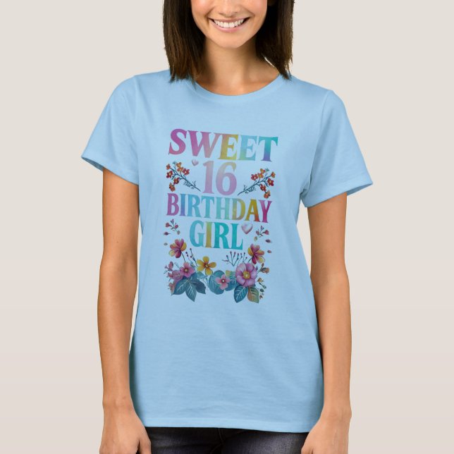 Camiseta Doce 16 Garota de Aniversário (Frente)