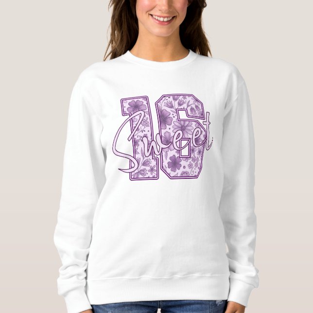 Camiseta Doce 16 Lilás Lavanda Floral Presente de Aniversár (Frente)