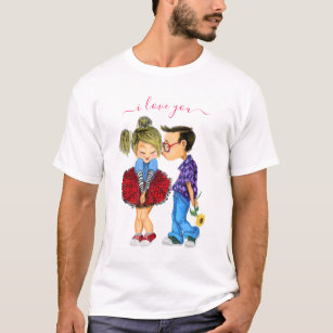 Camiseta Doce Casal Romântico - Amo - Amo-Te - Beijo
