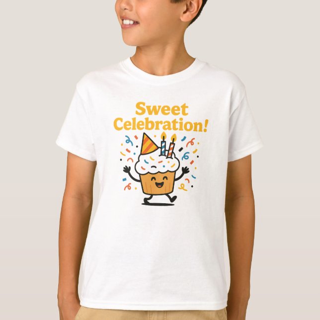 Camiseta Doce Celebração Design de Cupcake de Chocolate Fof (Frente)