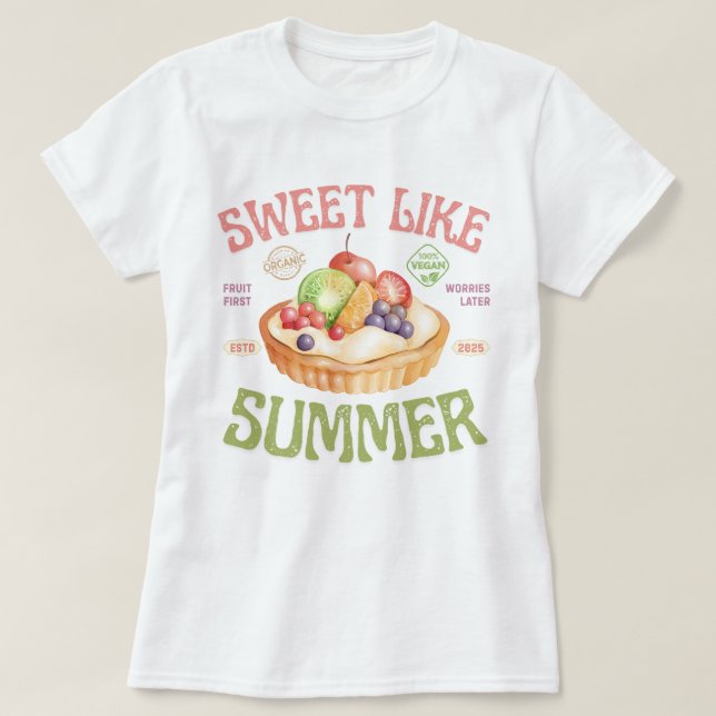 Camiseta Doce Como Verão, Frutas em Aquarela (Frente do Design)