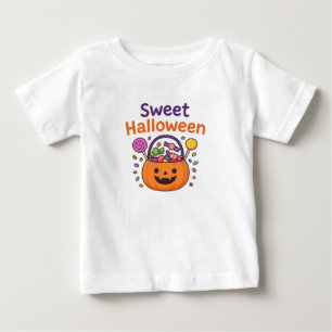 Camiseta Doce Desenho de Balde de Doces de Halloween