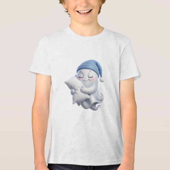 Camiseta Doce Desenho de Halloween de Fantasma Adormecido e (Frente)