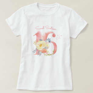 Camiseta Doce Dezesseis Bonito Floral 16º Aniversário