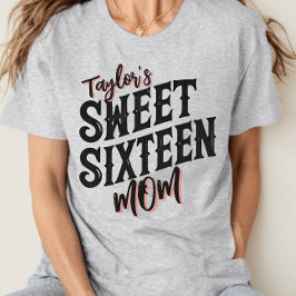 Camiseta Doce Dezesseis Mãe Texto Preto e Rosa Moderno