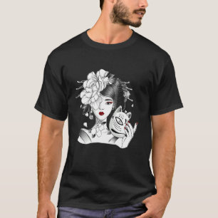 Camiseta Doce Garota Geisha Japão Em Um Vestido Kimono Com 