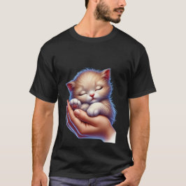 Camiseta Doce Gatinho Adormecido nas Mãos Gatozinho Pacífic