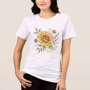 Camiseta Doce Girassol Abelha Mel Aquarela Jardim
