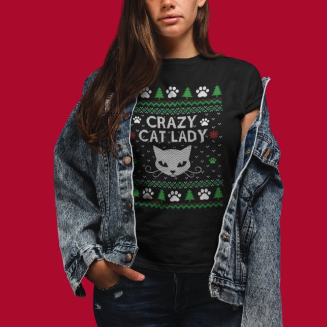 Camiseta Doce Louco De Gato De Natal Feio (Criador carregado)