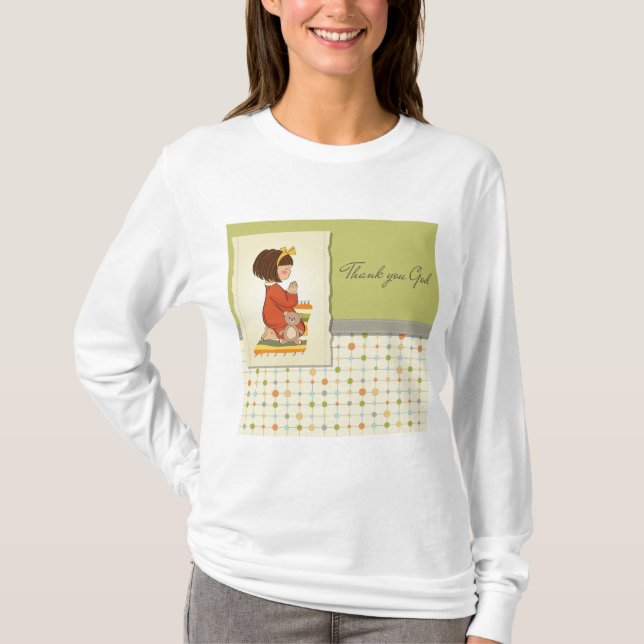 Camiseta Doce Menina Rezando Obrigada Deus (Frente)