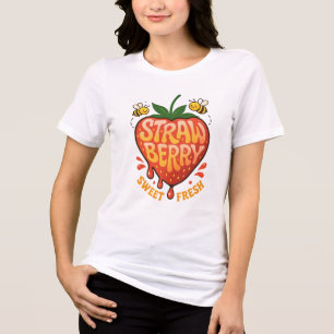 Camiseta Doce Morango Fresco – Ilustração de Fruta Fofa 