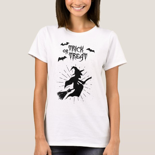 Camiseta doce ou travessura a bruxa voadora (Frente)