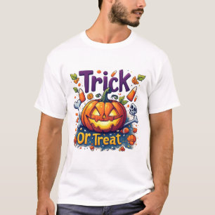 Camiseta Doce ou Travessura Abóbora Caveira Halloween 🎃
