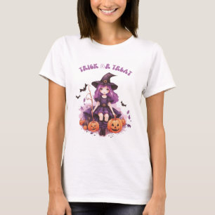 Camiseta Doce ou Travessura Bruxas Roxas Abóboras & Morcego