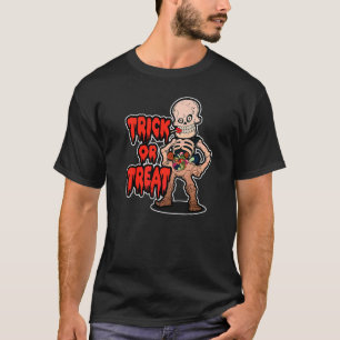 Camiseta Doce ou Travessura Halloween Esqueleto Crianças Me
