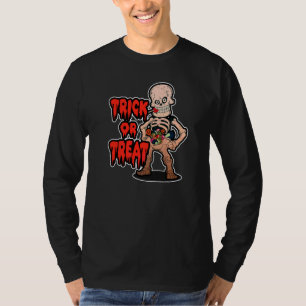 Camiseta Doce ou Travessura Halloween Esqueleto Crianças Me