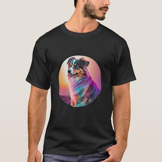 Camiseta Doce pastor australiano Synthwave com 80s Twist (Frente)