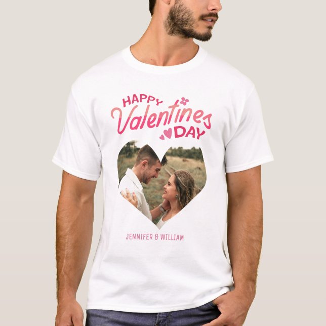 Camiseta Doce Romance Foto de Coração Rosa Valentine (Frente)