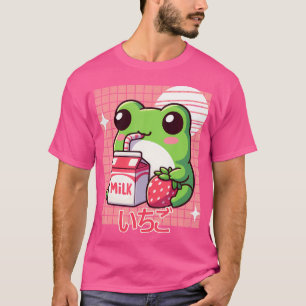 Camiseta Doce Sapo de Anime Kawaii Japonês Morango Leite S