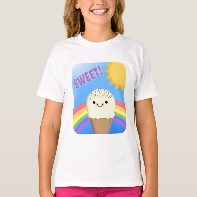 Camiseta Doce Sorvete Cone por Rainbow Sob Sol (Frente)