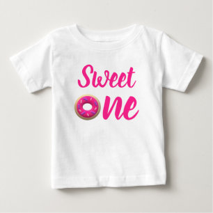 Camiseta Doce Uma Rosquinha primeiro aniversario Bebê T-Shi