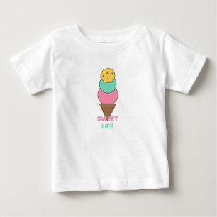 Camiseta Doce Vida - Sorvete de Três Bolas - Kawaii Fofo