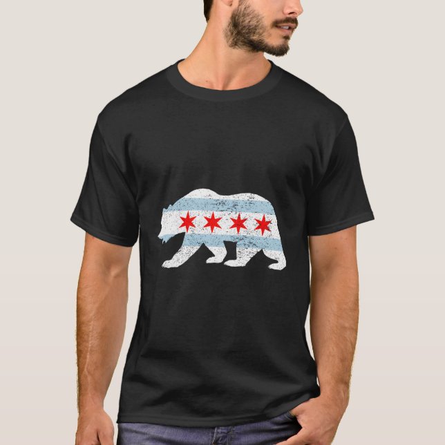 Camiseta Doce Vintage Retro Chicago Flag Bear Impressão (Frente)