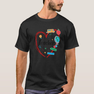 Camiseta Docente Coração Colorida Itens Escolares De Volta