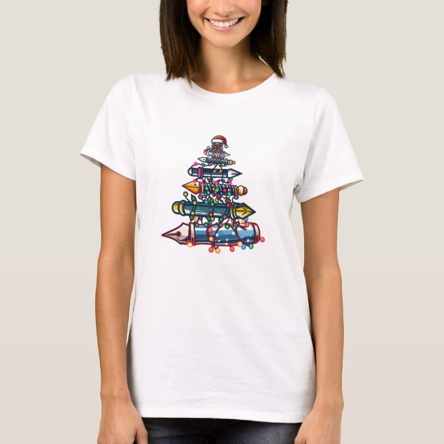 Camiseta Docente de Natal, Caneta Árvore de Natal (Frente)