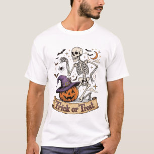 Camiseta Doces ou Travessuras Caveira Abóbora Chapéu de Bru