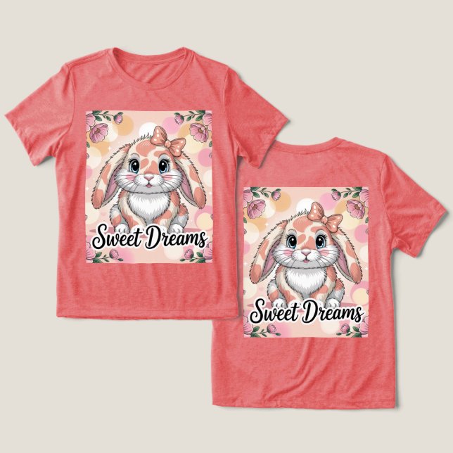 Camiseta Doces Sonhos Rosa Pêssego Bunny Camo (Design Frente e Verso)